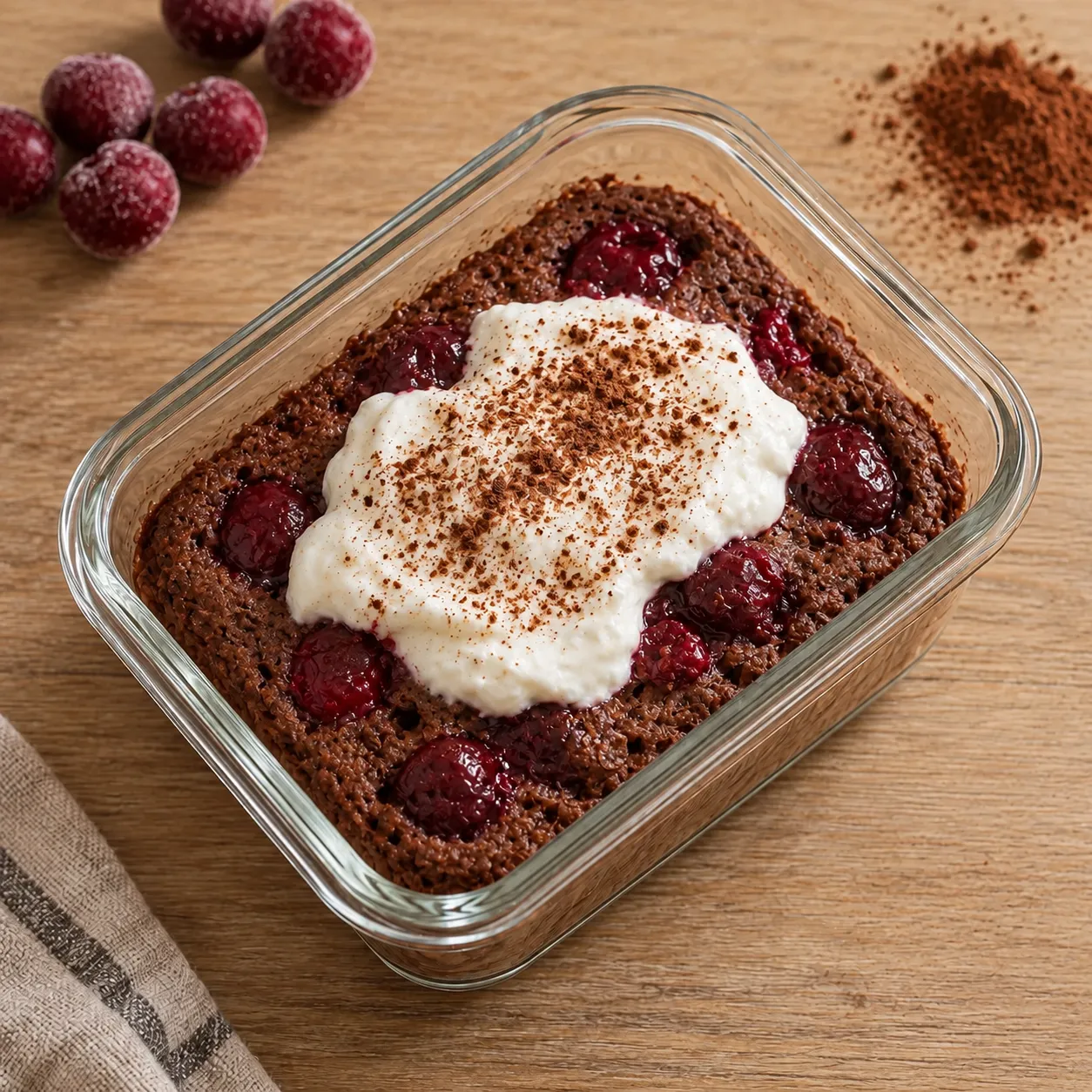 Kakaový mug cake se skyrem a ovocem